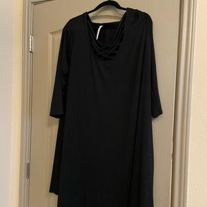 Zenana Premium Cross Detail Black Dress with Pockets 3X